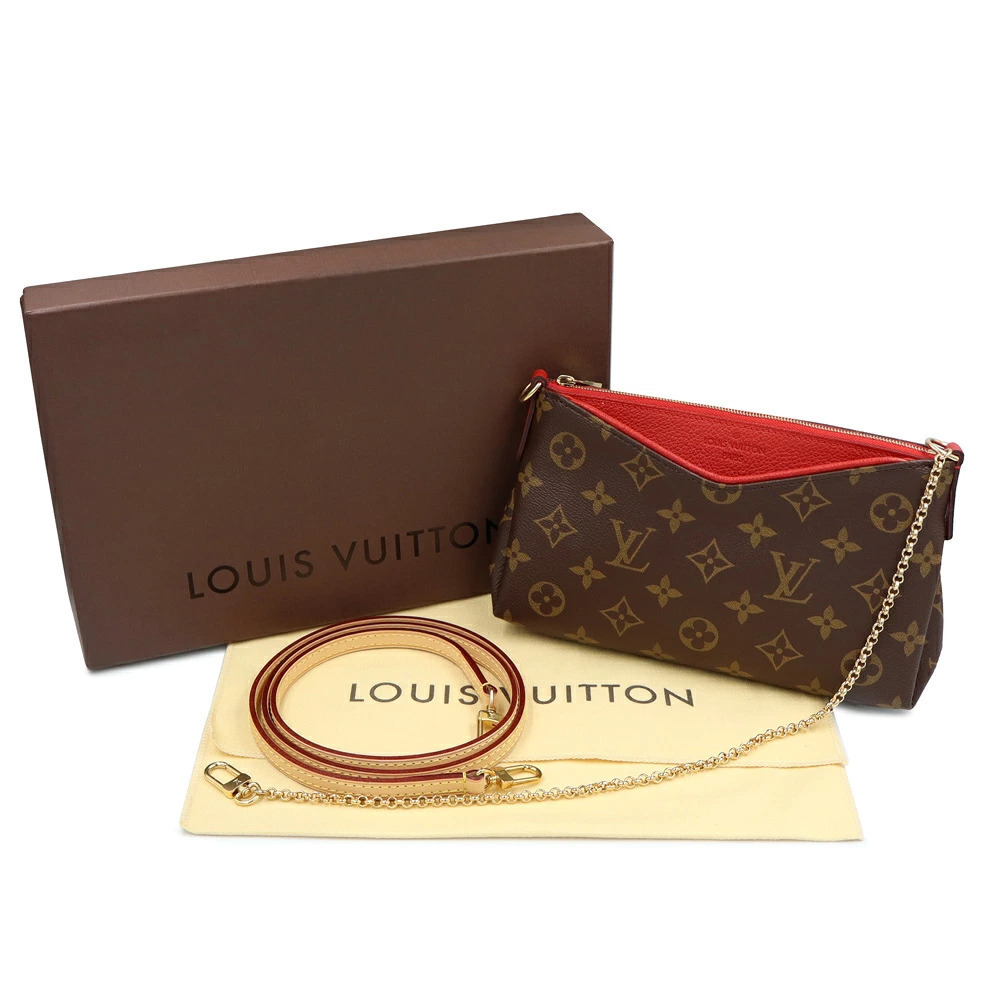 Louis Vuitton Shoulder Crossbody Brown Clutch Red Handbag Cerise Pallas Chain